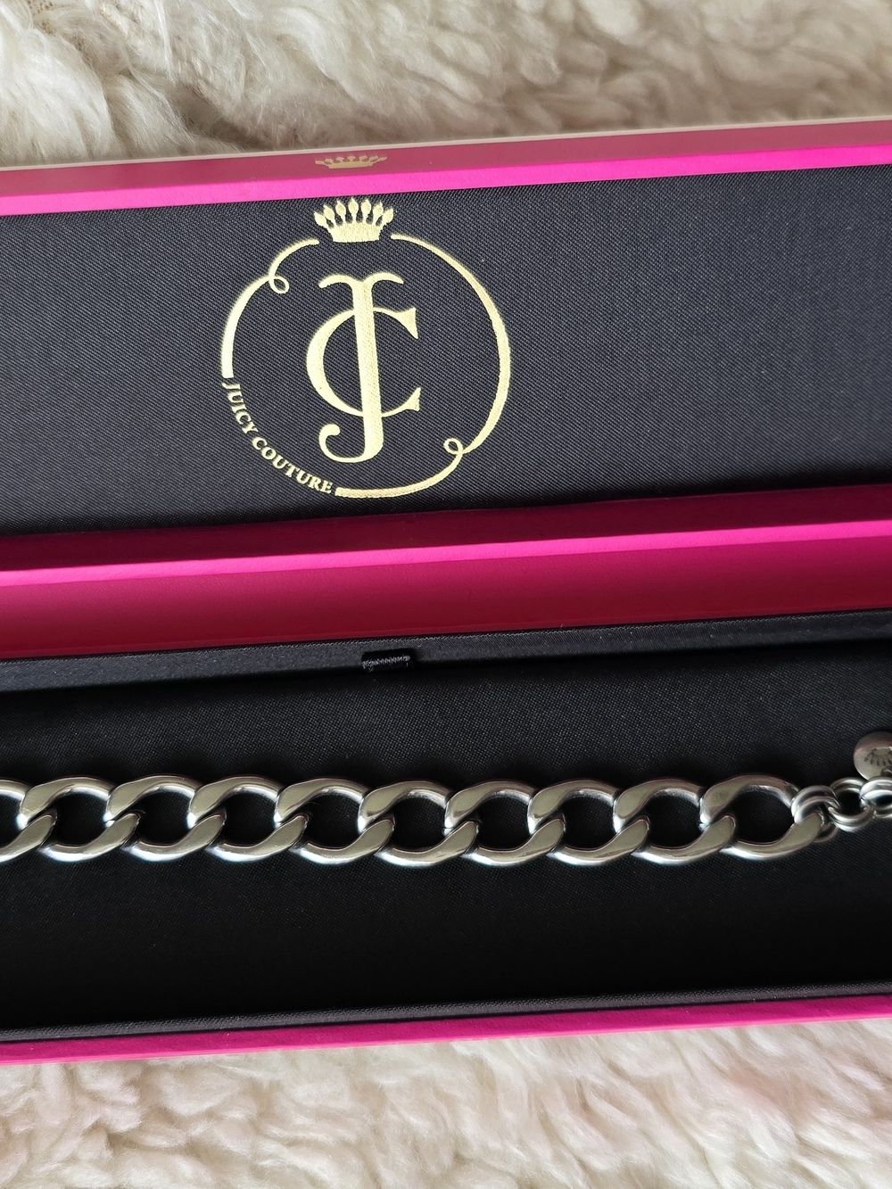 Juicy Couture Silver-Tone Curb Link Bracelet with Logo Tag